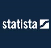 Statista logo with word statista in white on blue box with stylized wite box with blue x next to it