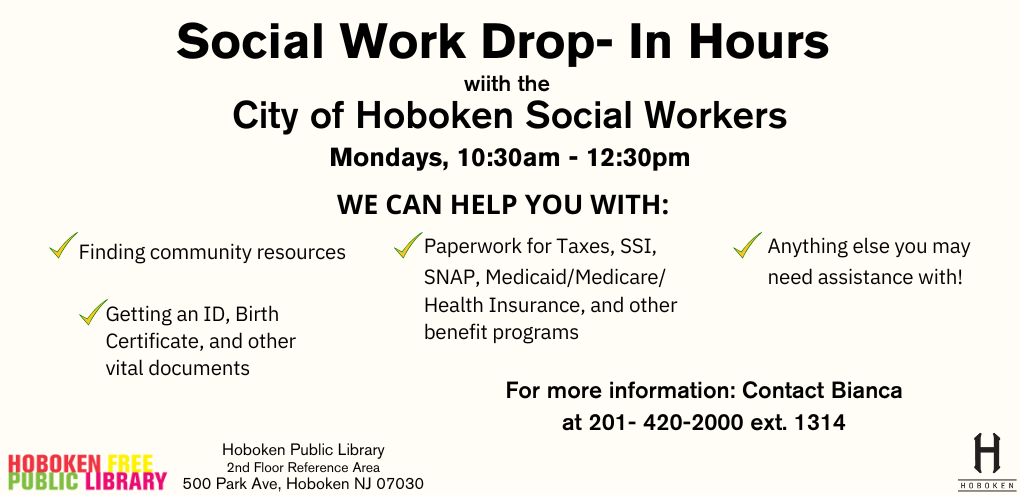 City of Hoboken Social Worker Drop in Hours Banner